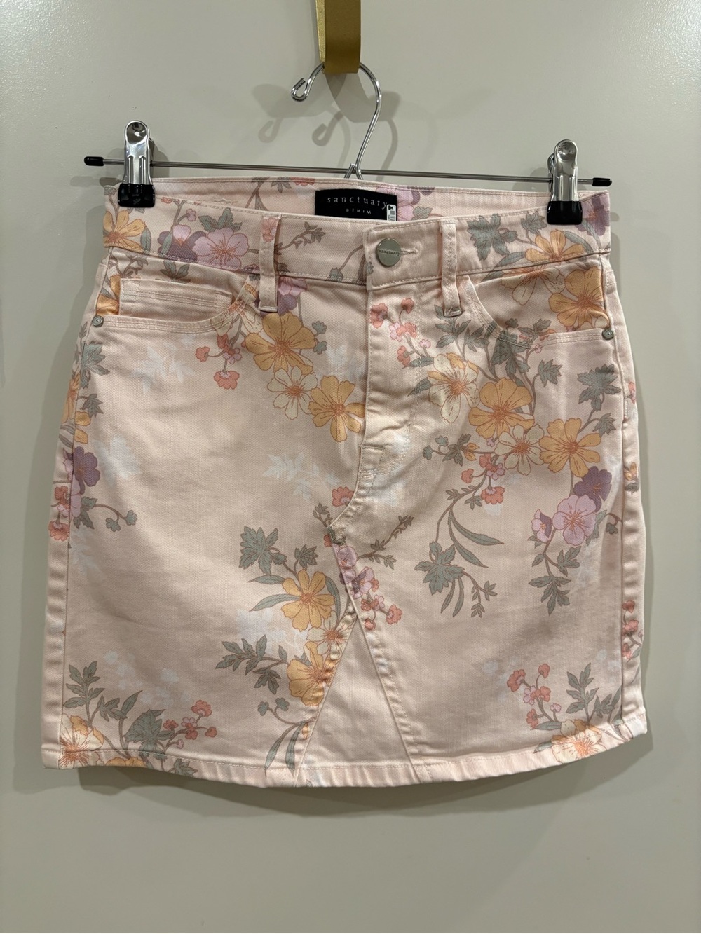 Sanctuary Pastel Floral Denim Mini Skirt
